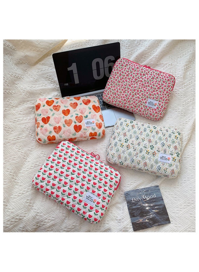 Laptop Bag Female 11 Inch 13 Inch 15 Inch Liner Bag High Color Value Ipad Storage Bag Tablet Student-Color:Green Flower-Dimensions:15 Inch - Image 2
